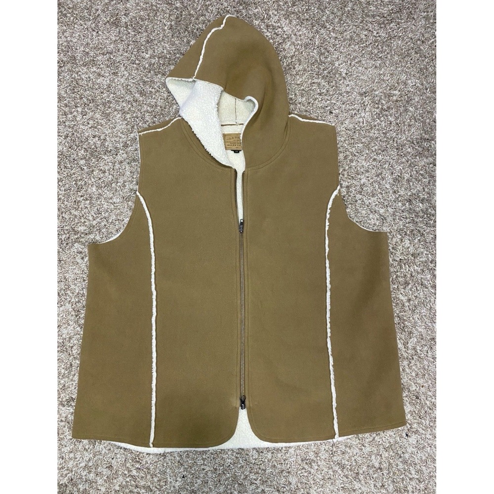 Women's Plus Size 1X Lauren Ralph Lauren Faux Suede Vest Zip Sherpa Lined Hooded